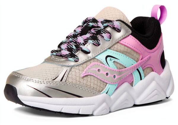 Saucony Kids Fitness Shoes Leather Silver Black SYF25KK4-6