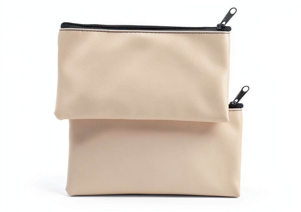 HAPINARY zipper money bag showing beige PU leather and aluminum alloy details