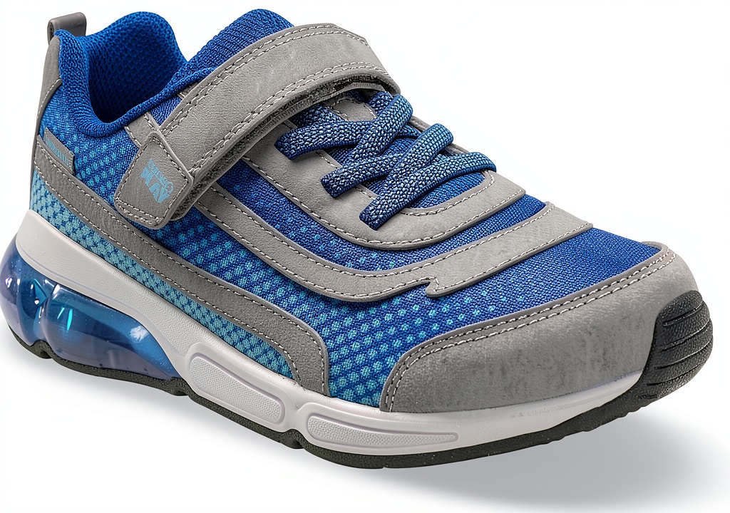Stride Rite kids fitness shoes in grey on a child's feet during activity