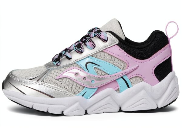 Saucony Kids Fitness Shoes Leather Silver Black SYF25KK4-3