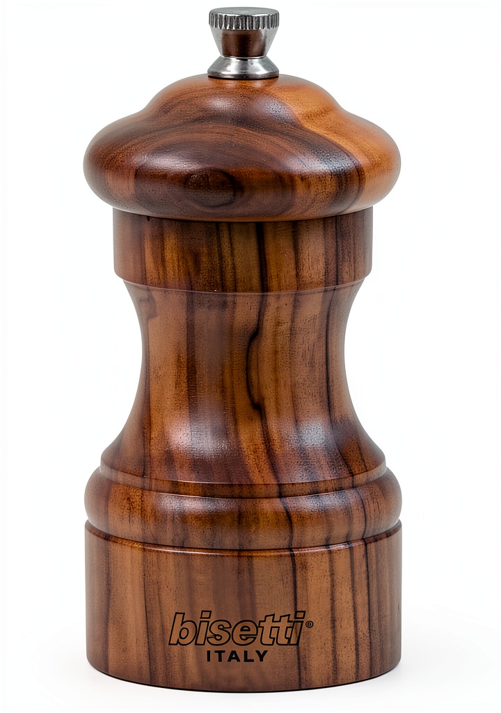 Installing Olive Wood Salt Mill Bisetti 4 Inch Adjustable Grinder on a wooden desk