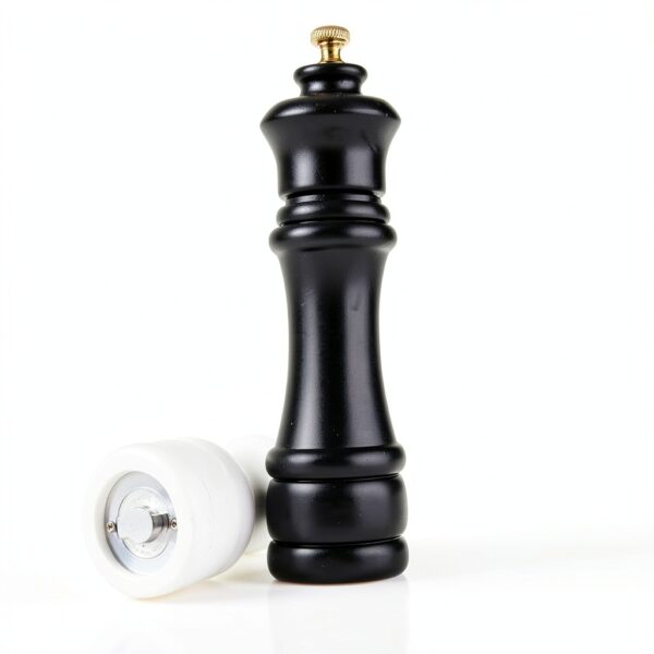 Wooden Black and White Salt Pepper Grinder Set by AAB – 8in Refillable-4
