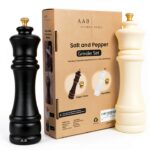 Wooden Black and White Salt Pepper Grinder Set by AAB – 8in Refillable-0