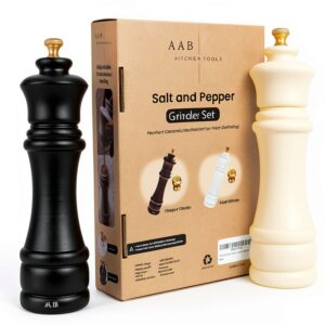 Wooden Black and White Salt Pepper Grinder Set by AAB – 8in Refillable-0