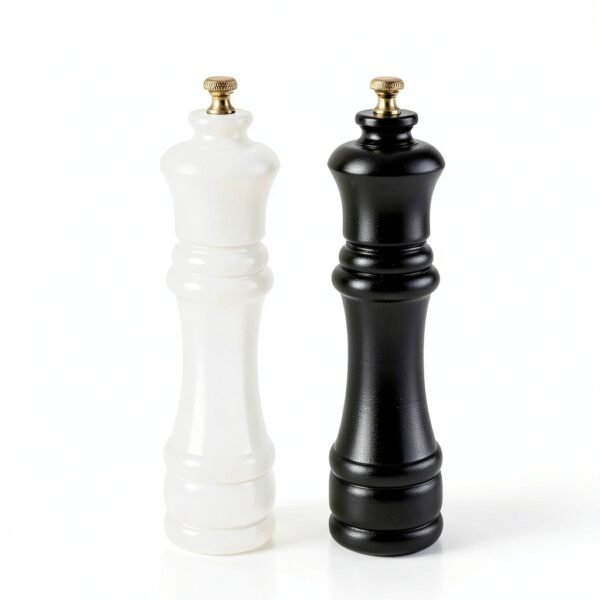 Wooden Black and White Salt Pepper Grinder Set by AAB – 8in Refillable-7