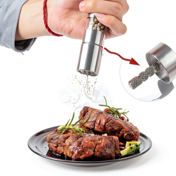One Handed Seasoning Spice Mill by SoKalChw Silver Steel Grinder-3