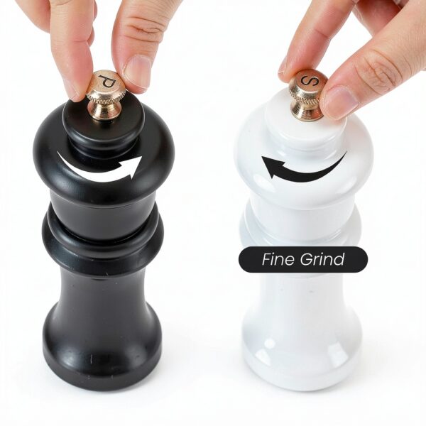 Wooden Black and White Salt Pepper Grinder Set by AAB – 8in Refillable-6