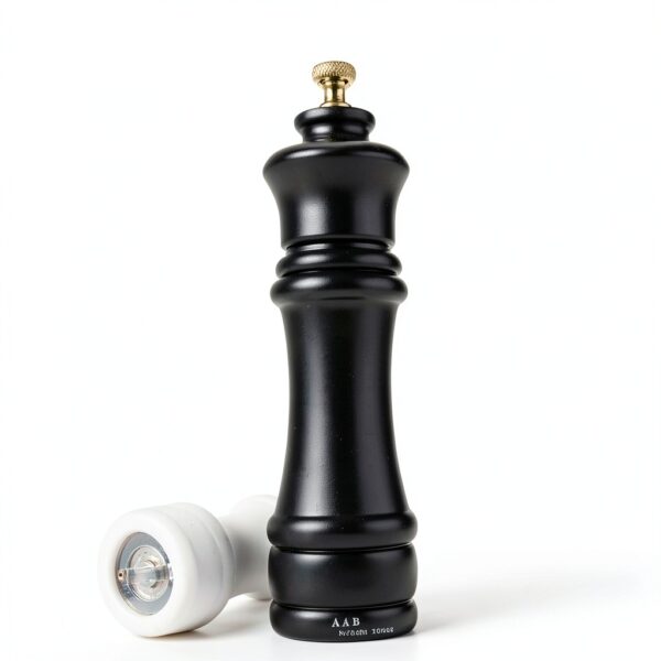 Wooden Black and White Salt Pepper Grinder Set by AAB – 8in Refillable-8