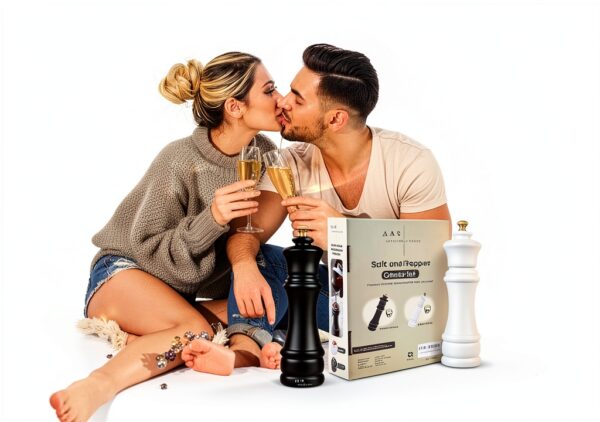 Wooden Black and White Salt Pepper Grinder Set by AAB – 8in Refillable-5