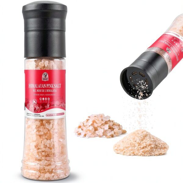 52USA Himalayan Pink Salt Grinder Set, 13.4oz (380g) Coarse Salt, Refillable Grinder Shakers with Adjustable Coarseness-0